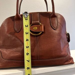 Frye Leather Satchel Tote Handbag in Cognac Brown
